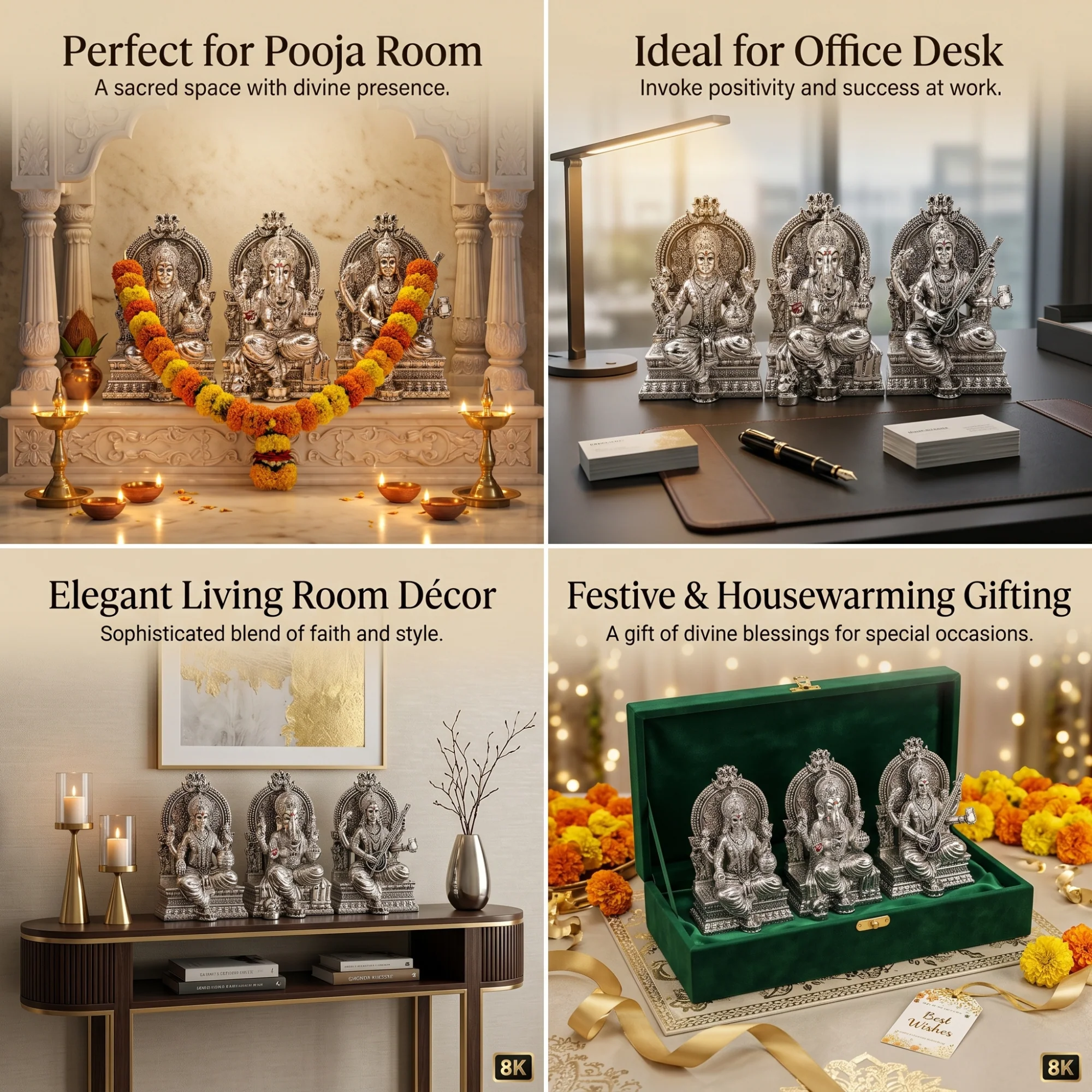 Lakshmi Ganesh Saraswati Silver-Plated Idol Set (3.7") - Image 6