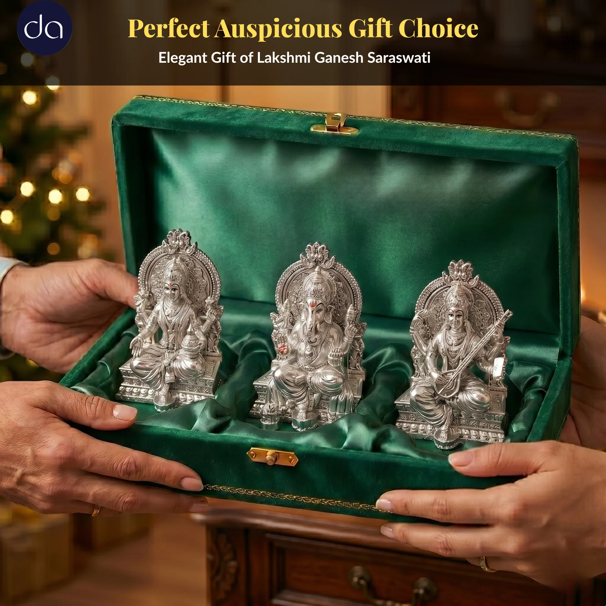 Lakshmi Ganesh Saraswati Silver-Plated Idol Set (3.7") - Image 7