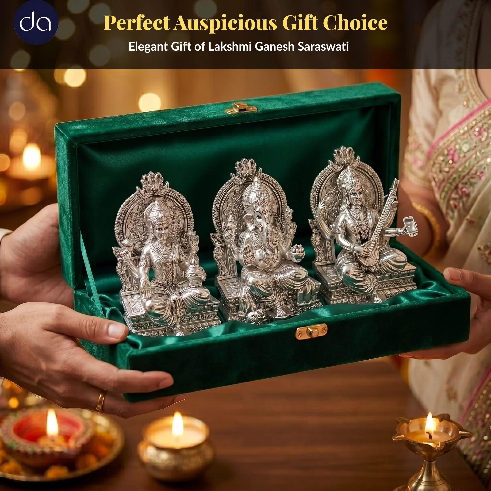 Lakshmi Ganesh Saraswati Silver-Plated Idol Set (3.7") - Image 8