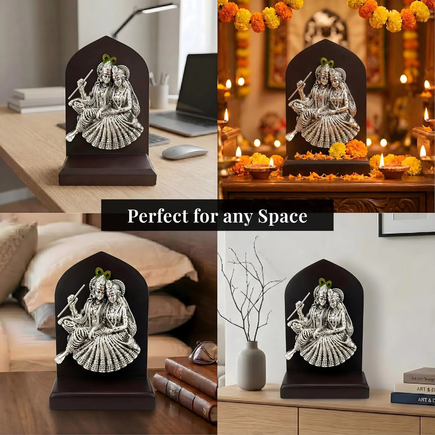 Silver Plated Radha Krishna Idol with Wooden Base – 6 Inch - Image 7