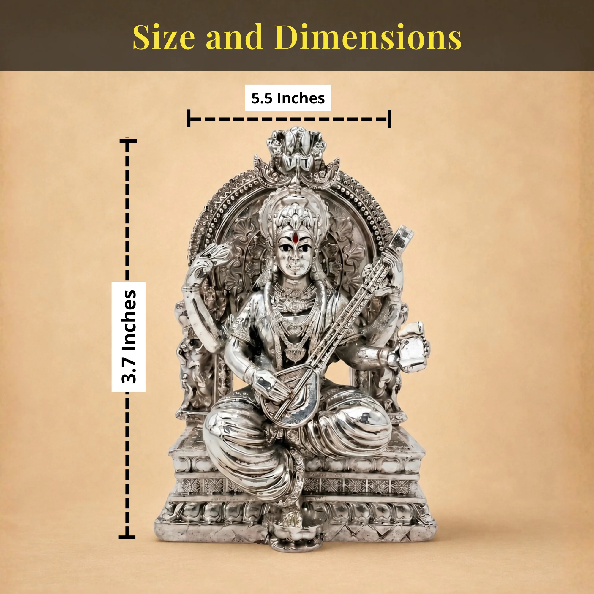 Silver-Plated Saraswati Idol | 3.7 inch - Image 2