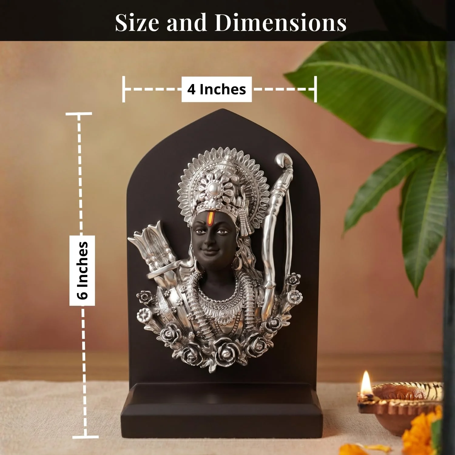 Silver Plated Shri Ram Face Idol with Wooden Base – 6 Inch - Image 2