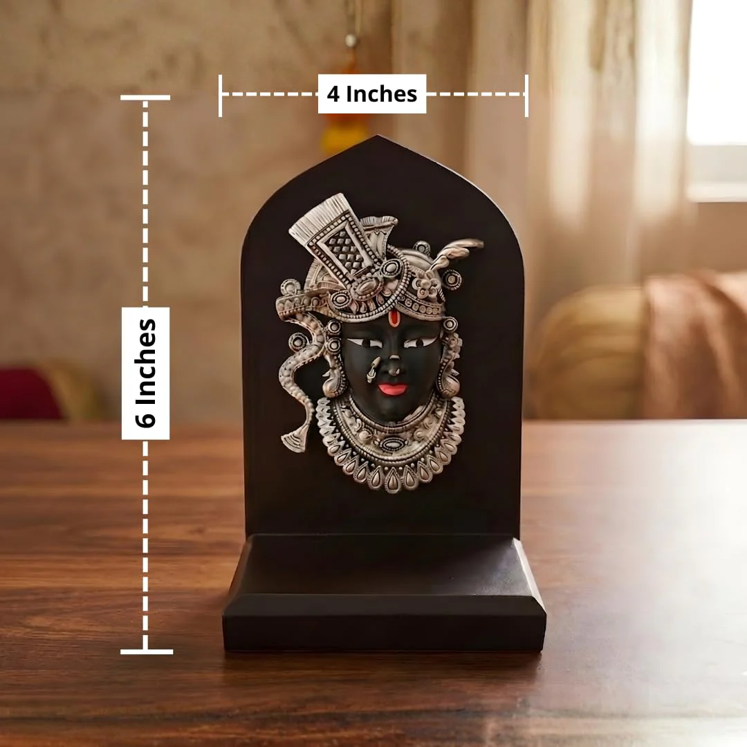 Silver Plated Shrinath Ji Idol with Wooden Base – 6 Inch - Image 2