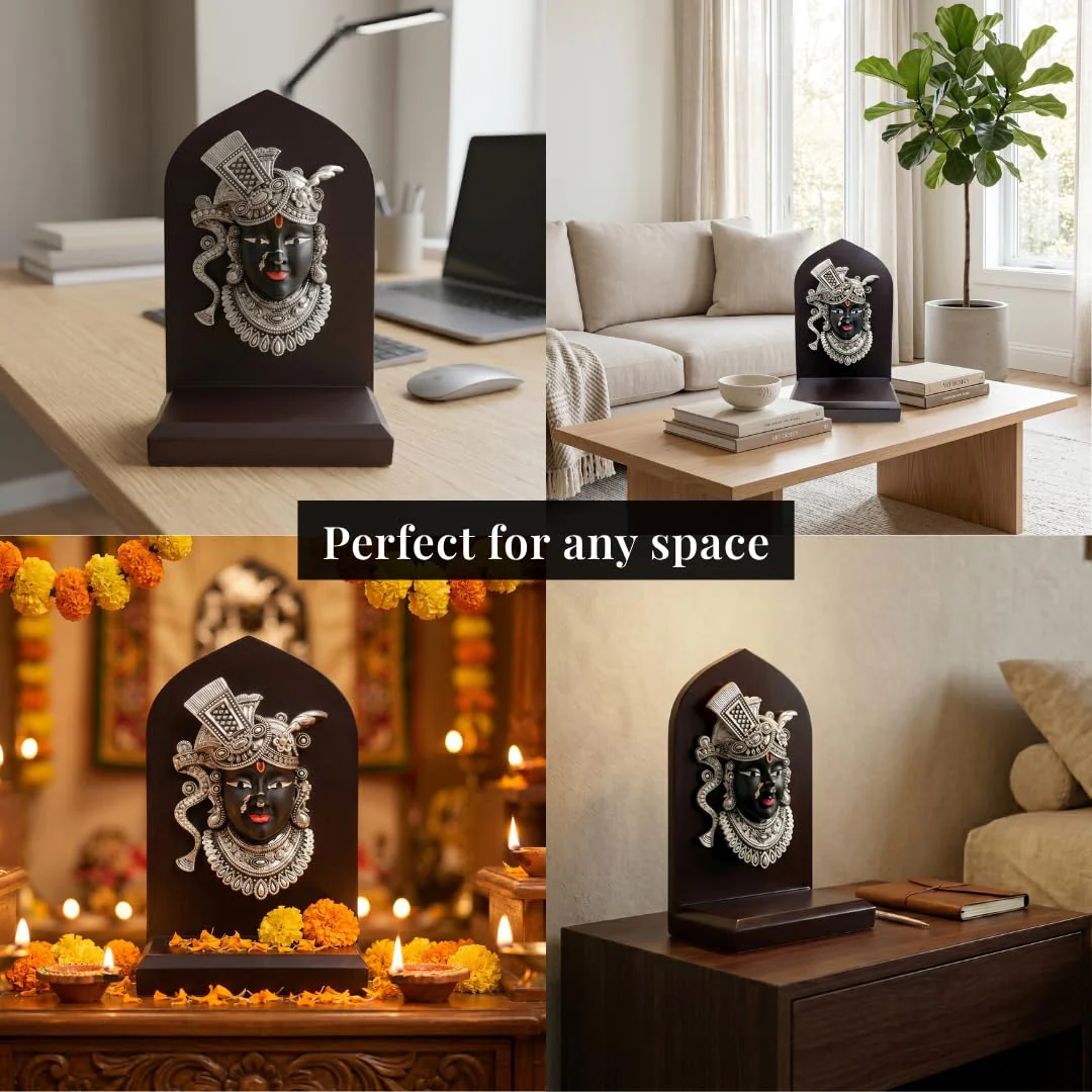 Silver Plated Shrinath Ji Idol with Wooden Base – 6 Inch - Image 6