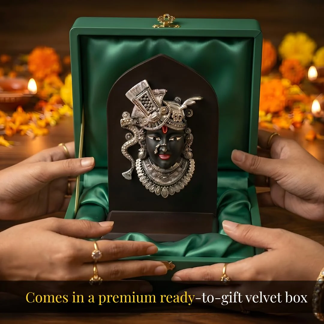 Silver Plated Shrinath Ji Idol with Wooden Base – 6 Inch - Image 9