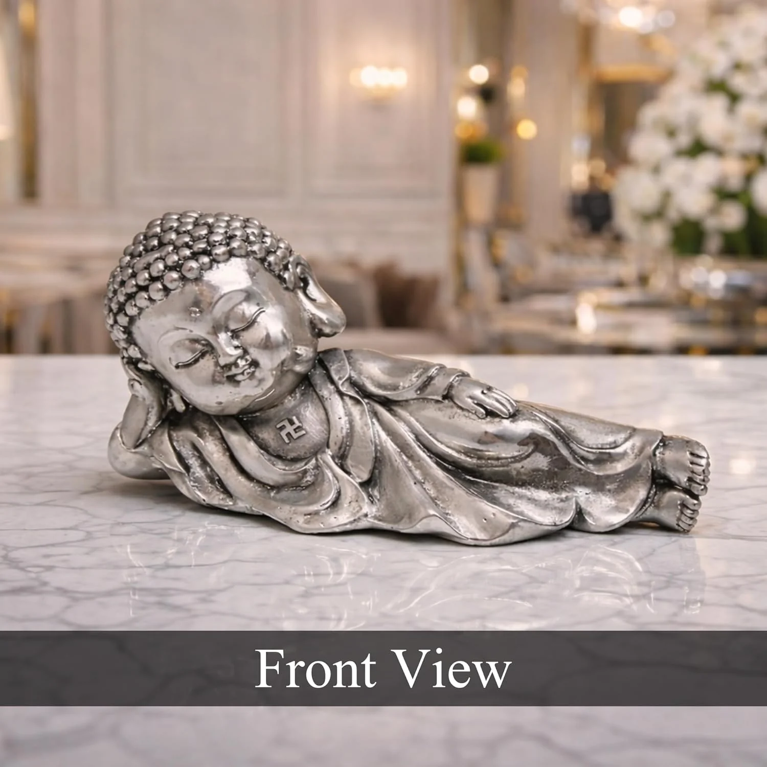 Sleeping Buddha Silver-Plated Idol (4.5") - Image 3