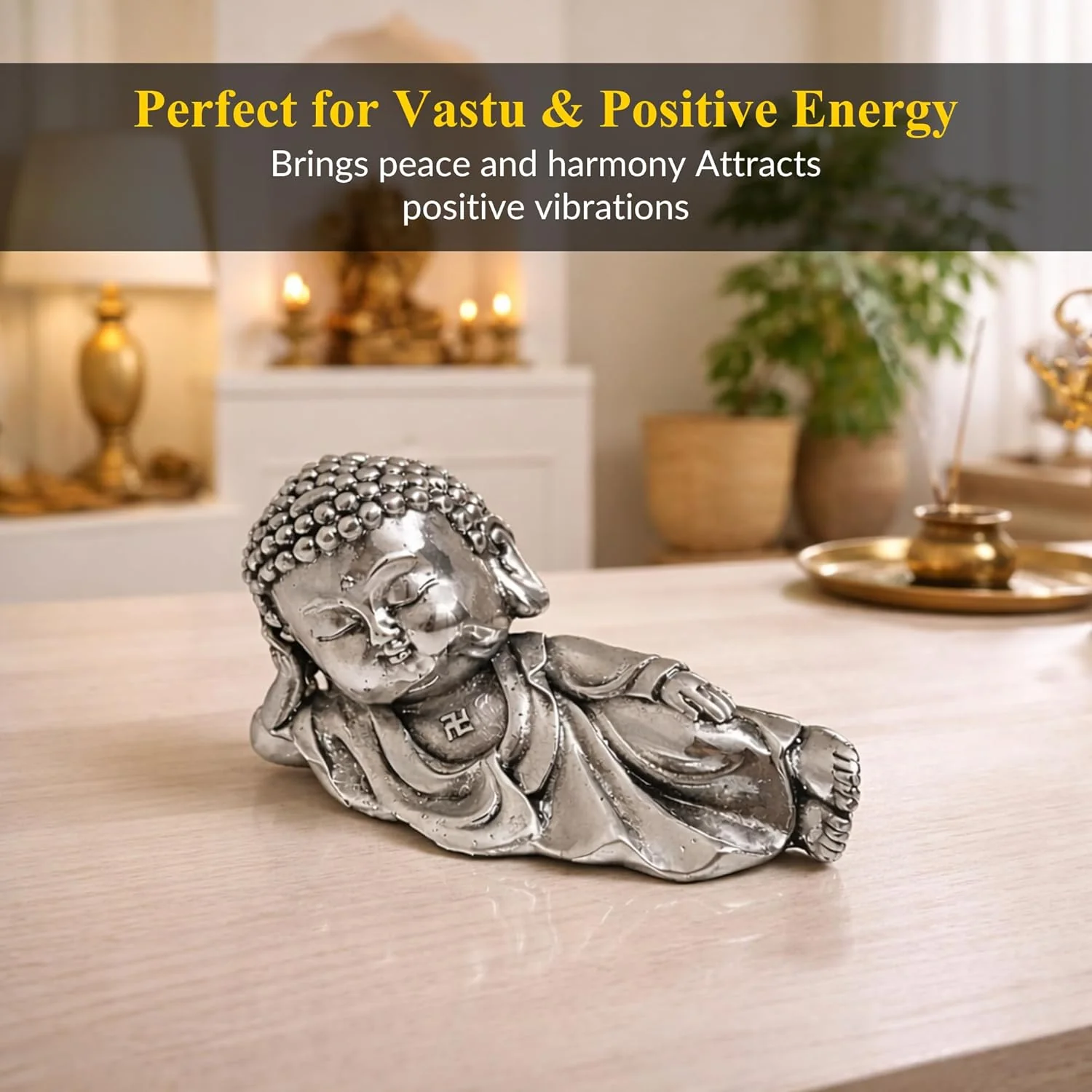 Sleeping Buddha Silver-Plated Idol (4.5") - Image 5