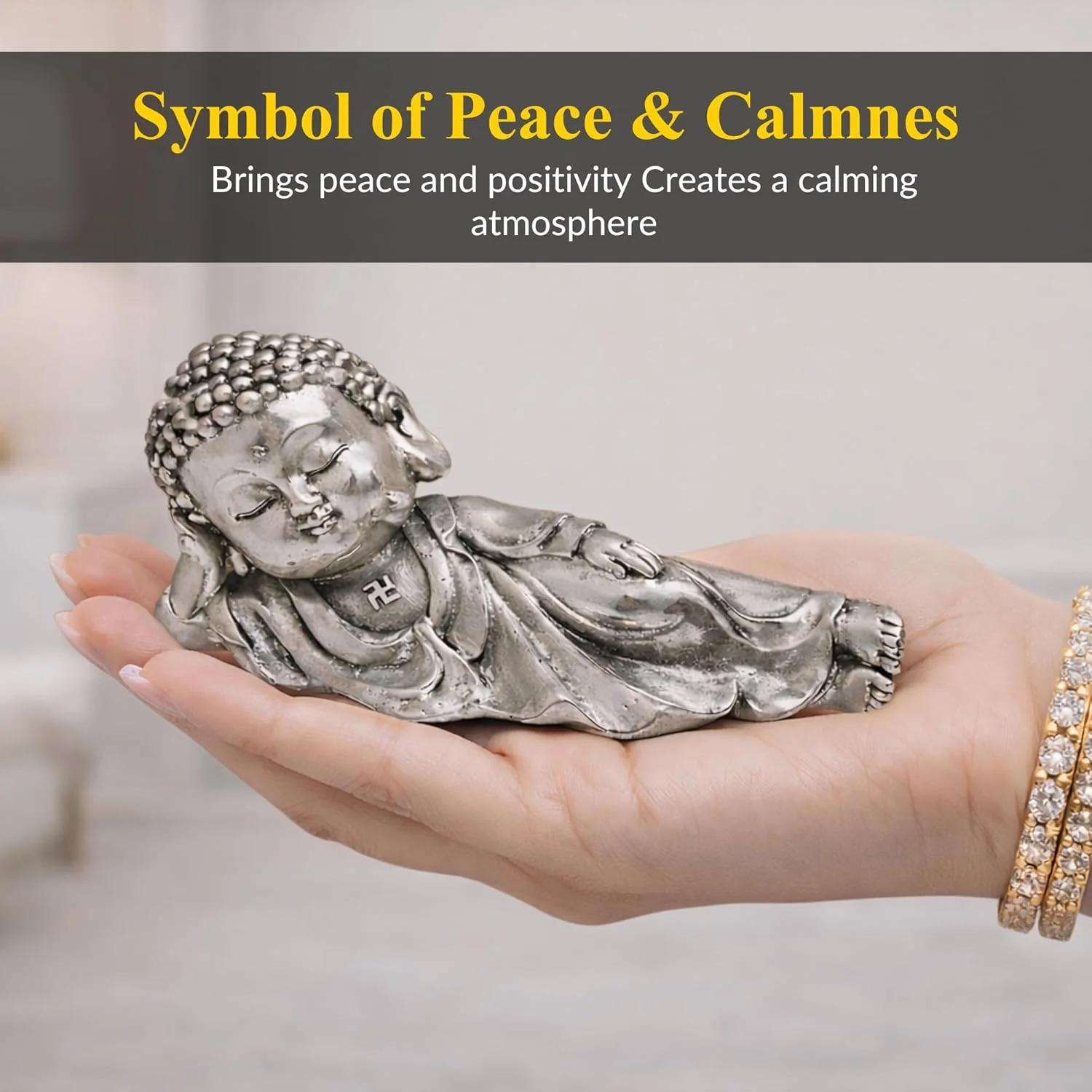 Sleeping Buddha Silver-Plated Idol (4.5") - Image 6