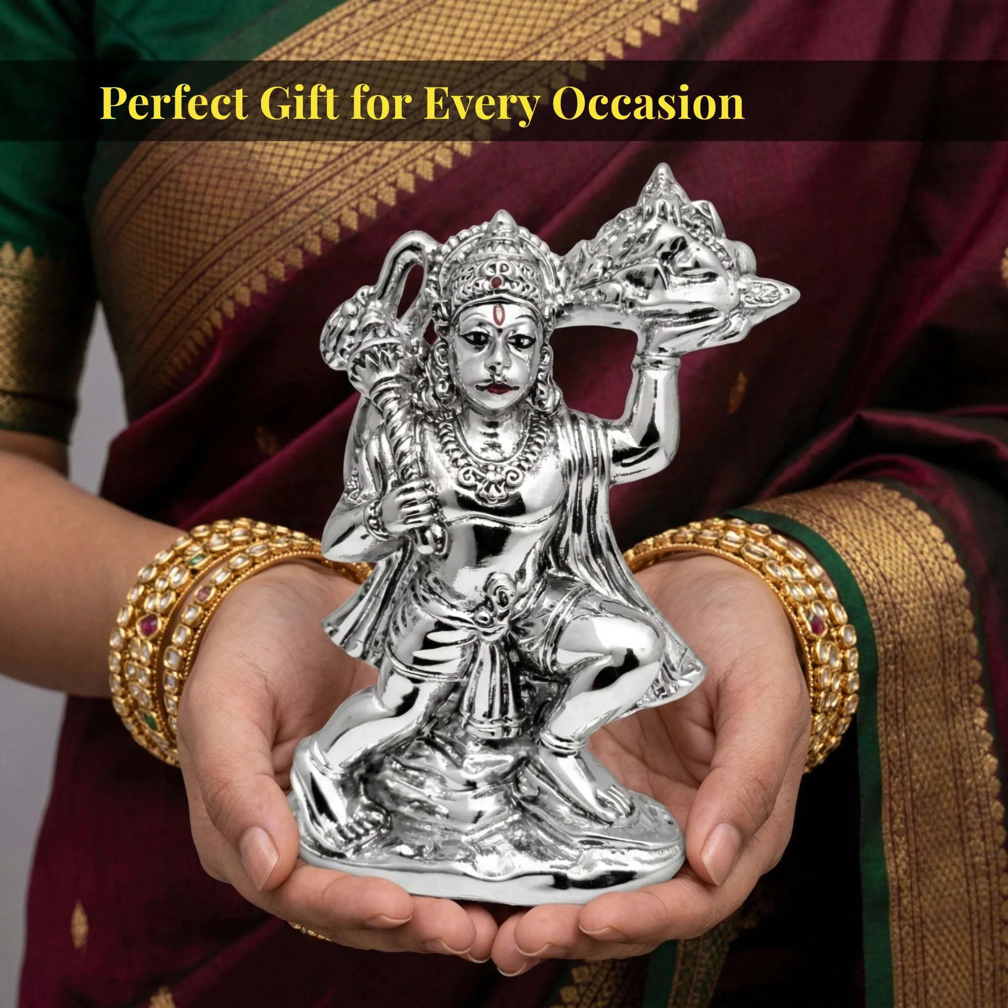 Standing Hanuman Silver-Plated Idol (5.5") - Image 4