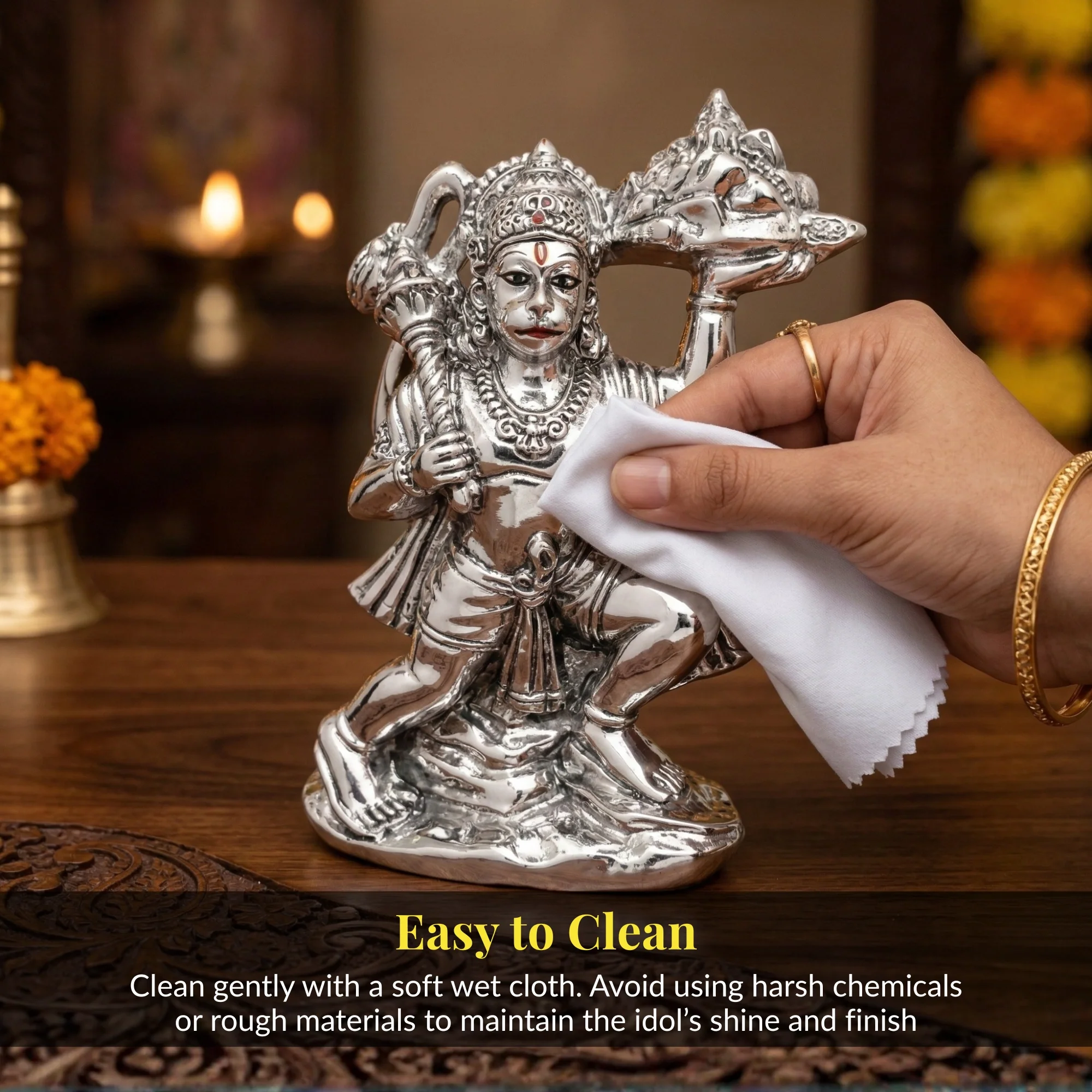 Standing Hanuman Silver-Plated Idol (5.5") - Image 8