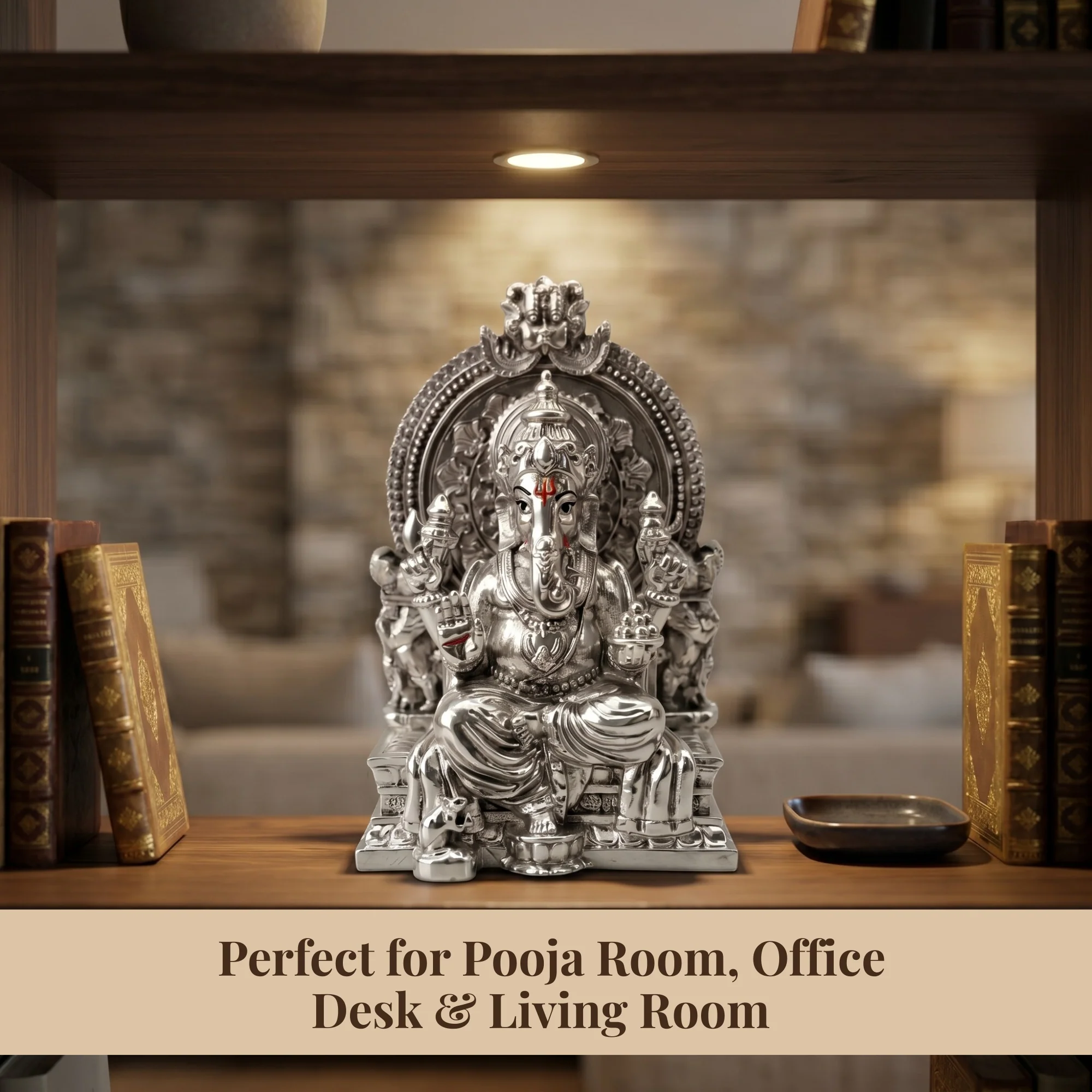 Throne Ganesha Silver-Plated Idol (3.7") - Image 6