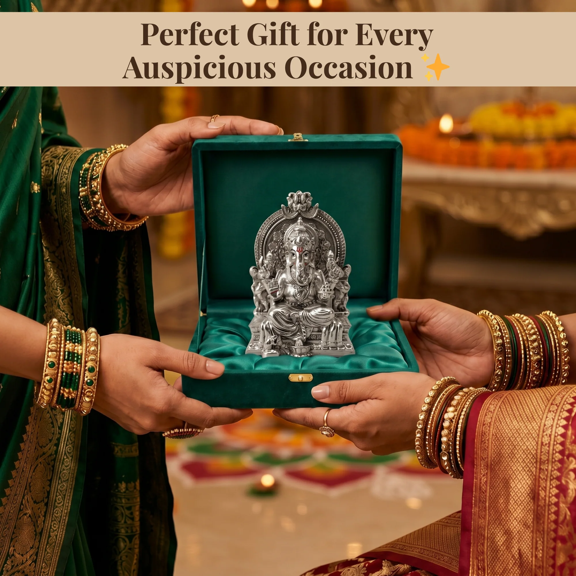 Throne Ganesha Silver-Plated Idol (3.7") - Image 9