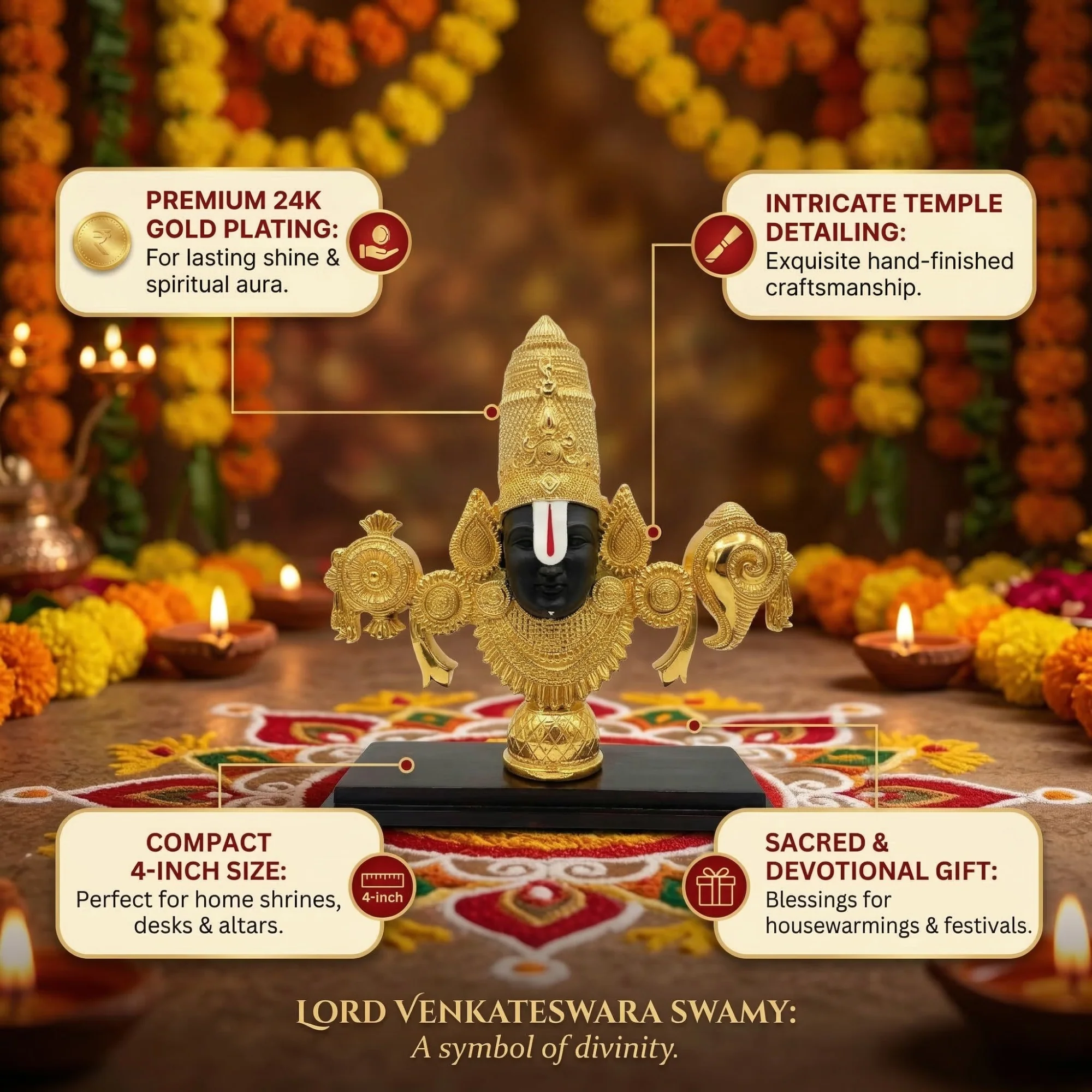 Tirupati Balaji Gold-Plated Idol - Image 4