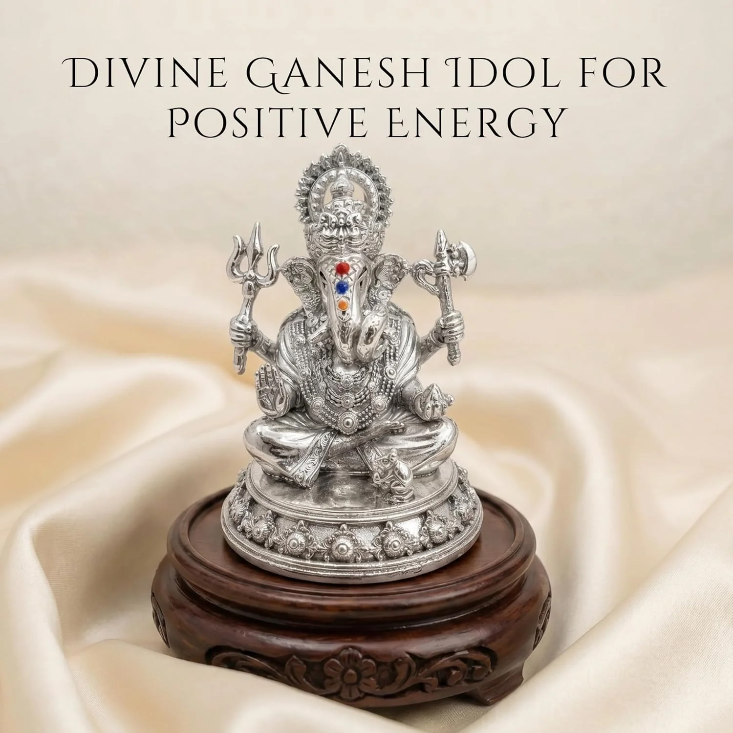 Trishul Ganesh Silver Plated Idol (3") - Image 3