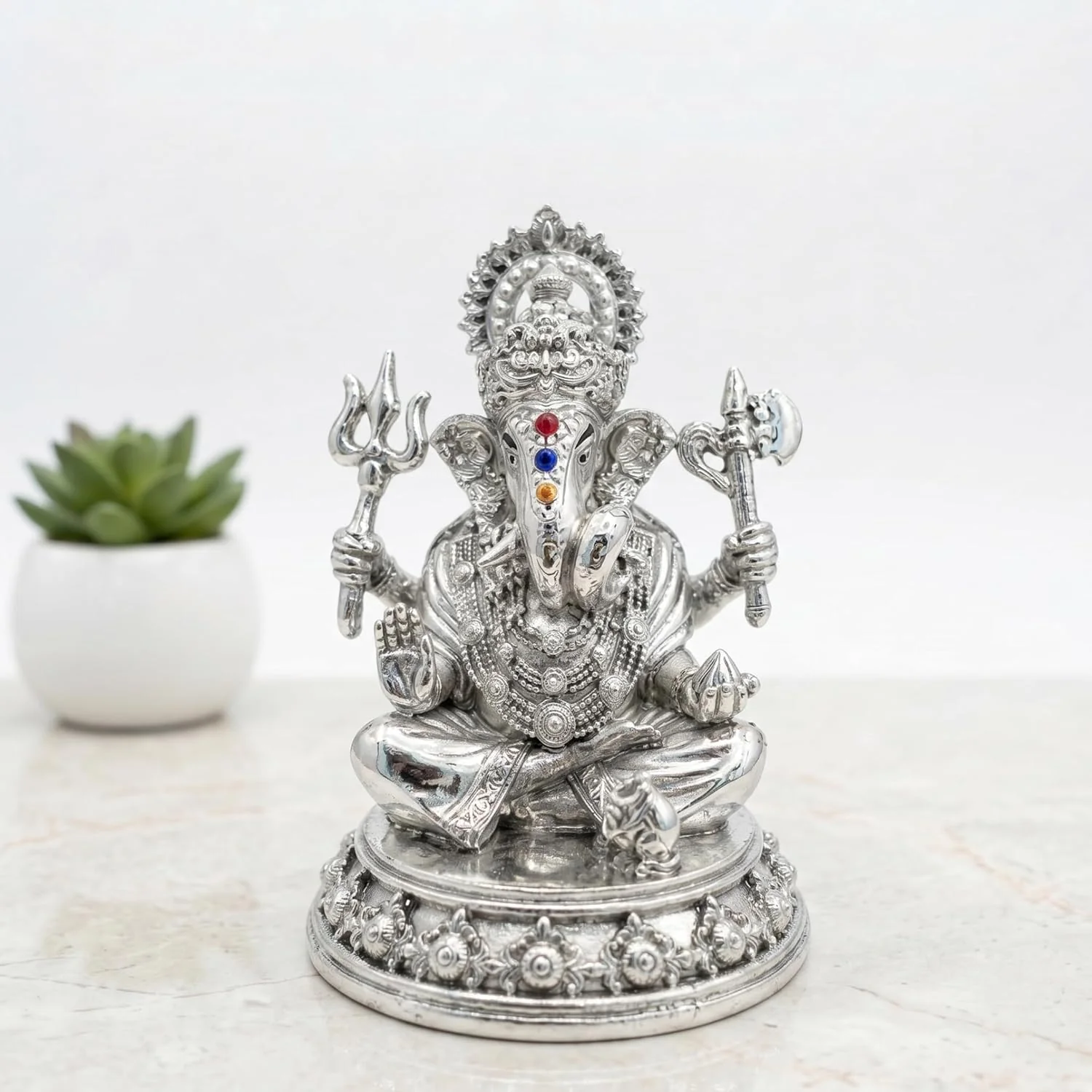 Trishul Ganesh Silver Plated Idol (3") - Image 4