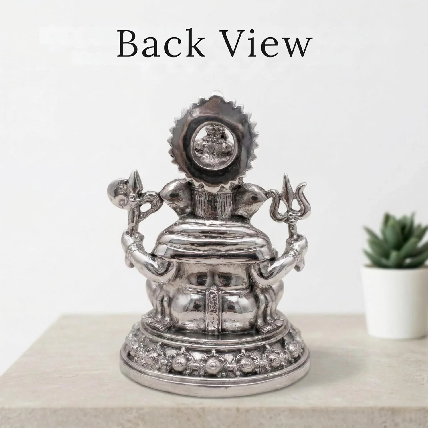 Trishul Ganesh Silver Plated Idol (3") - Image 5