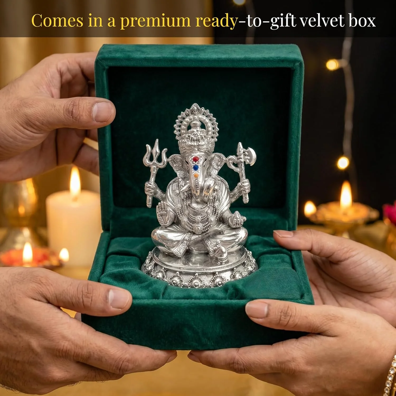 Trishul Ganesh Silver Plated Idol (3") - Image 6